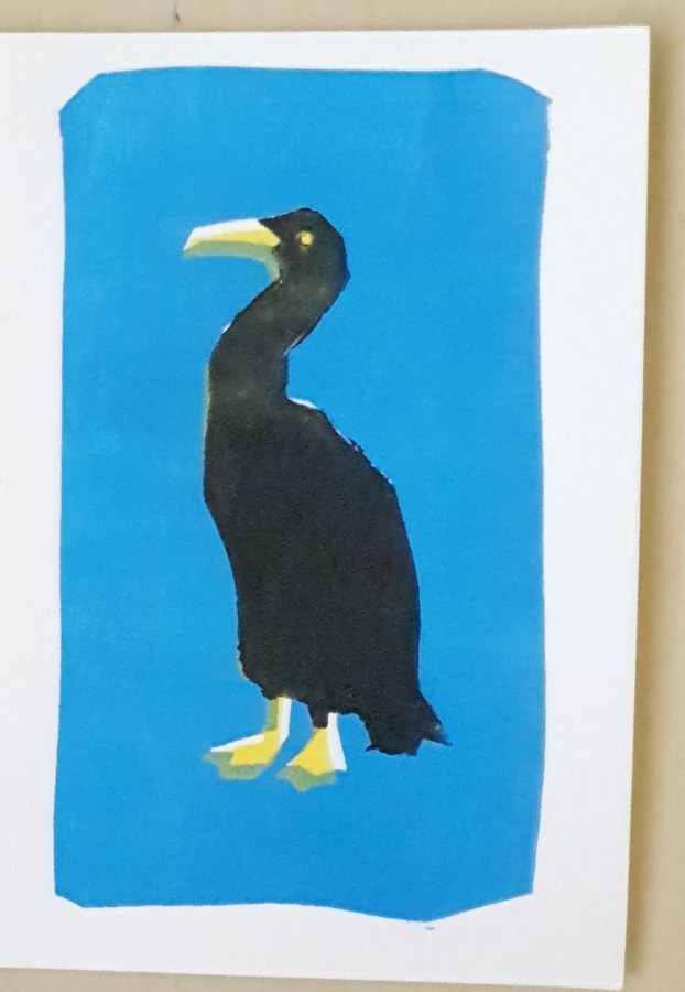 Cormorant collagraph print