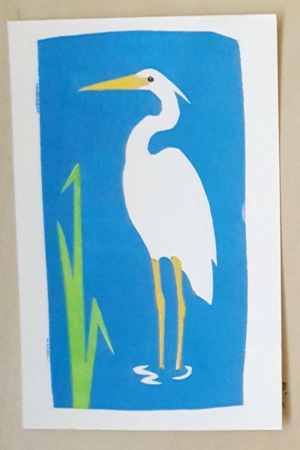 Egret collagraph print