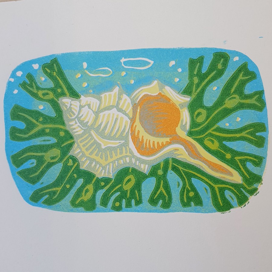 Shell linocut print