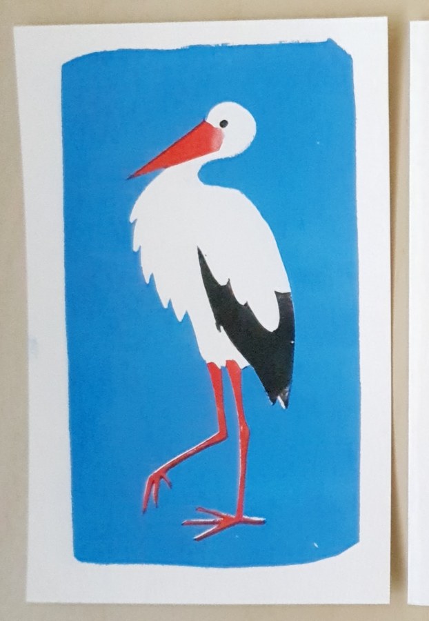White Stork collagraph print